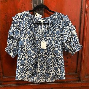 Chic Blue Patterned Women's Blouse